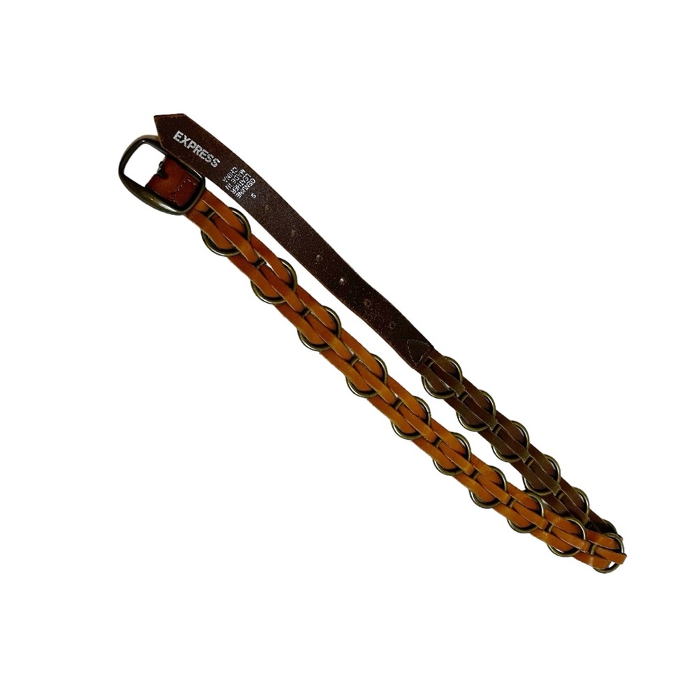 Express Brown Leather Woven Chain Style Belt - Picture 2 of 13